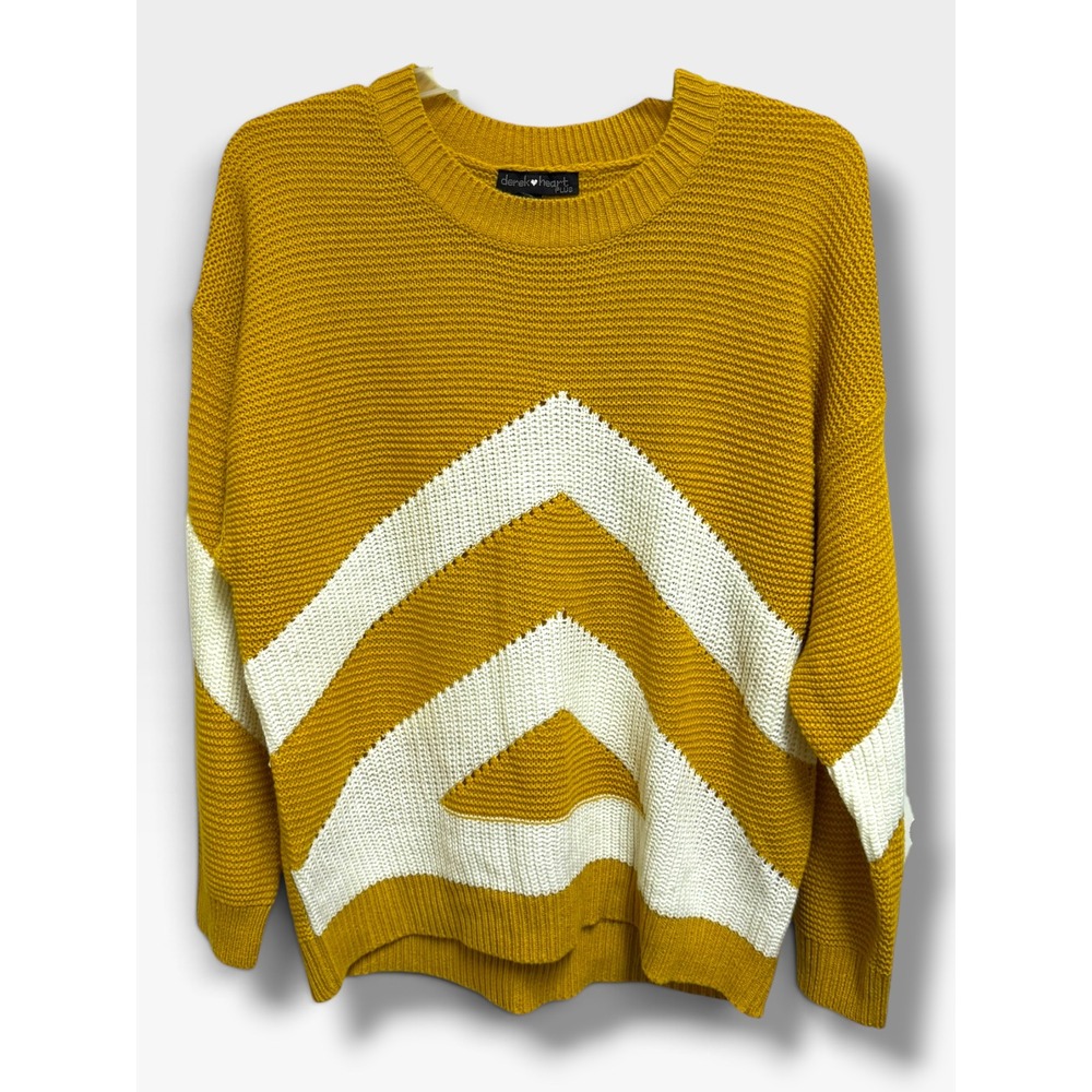 Derek Heart Plus 3X Mustard Yellow White Chevron Colorblock Sweater NWOT